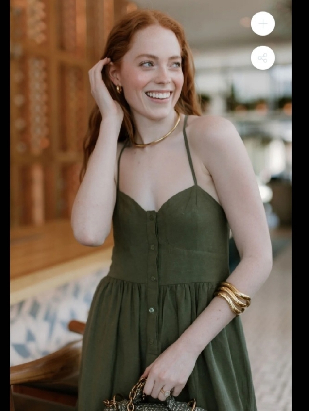 NEW THE SHIRT Rochelle Behrens Tuckernuck Leora Dress in Olive Midi Ramie Beach - Picture 4 of 16